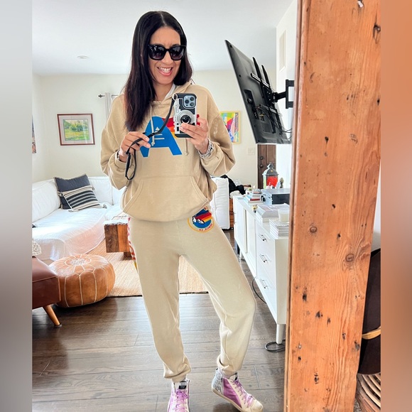 Aviator Nation Tan Hoodie with Blue and Red Accents - Picture 7 of 11